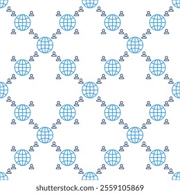 People around Earth Globe Hemisphere vector concept thin line seamless pattern