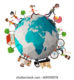 People Around Earth Vector