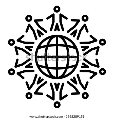 People around globe round line vector icon with editable stroke 