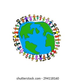 People around the globe together. Vector