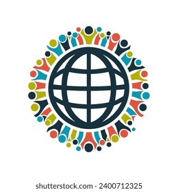 People Around Globe. Unity Symbol, teamwork concept. Vector illustration. 