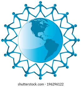 People around globe vector icon 