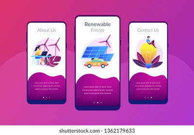 People around huge lamp analyzing power data. IoT, smart city and system modelling landing page. Power saving, smart grid energy, violet palette. UI UX GUI app interface template.