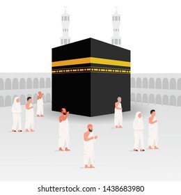 People Around Kaaba, Part of Hajj Islamic Pilgrimage Illustration