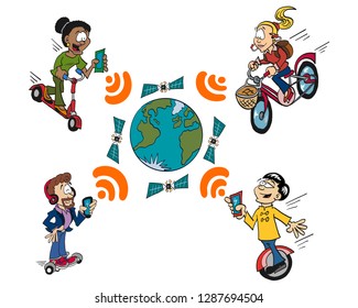 People around the world connected through technology. 