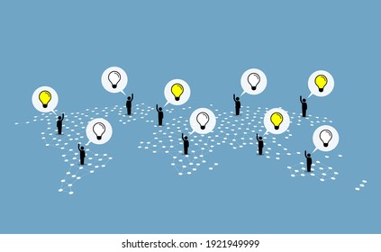 People around the world helping and giving ideas. Vector illustration concept of humanity, global participants, volunteer, diversity, international interactions, community communications, and unity.