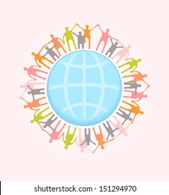 People Around The World Holding Hands. Unity Concept Illustration. EPS 10 Vector, Transparencies Used.