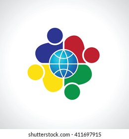 People around the world holding hands. Unity concept illustration