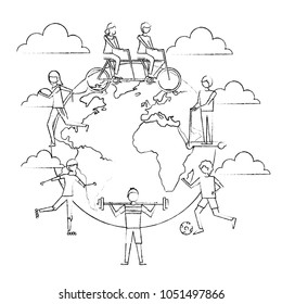 people around the world making exercise sport activity