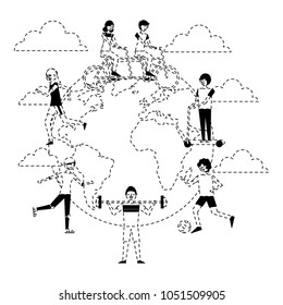 people around the world making exercise sport activity