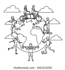 people around the world making exercise sport activity