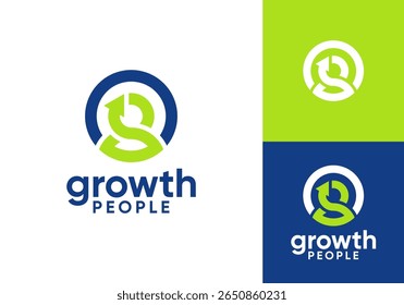 people with arrow growth logo. creative global recruitment process icon design concept