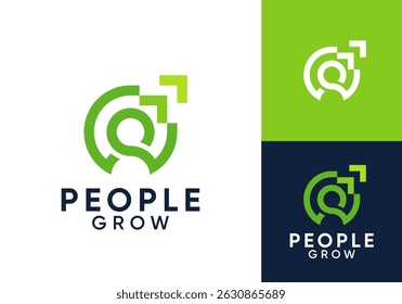 people with arrow logo design. grow elevate job work symbol vector concept