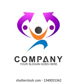 People with arrow logo design template. Success People icon. Consulting Logo. Corporate Management, data and graph symbol.