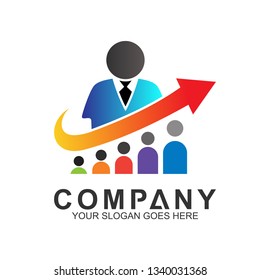 People with arrow logo design template. Success People icon. Consulting Logo. Corporate Management, data and graph symbol.