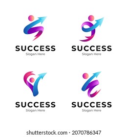 people with arrow logo template set, collection of human vector icon