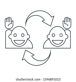 People, arrows. People ask and answer questions. Vector linear icon on a white background.