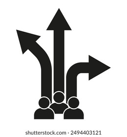 Menschen mit Pfeilen. Mehrere Richtungen. Symbol für die Entscheidungsfindung. Vektorillustration.