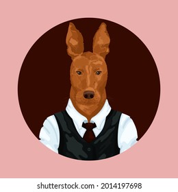 People art animal dog, character portrait animal in cloth fashion. Hipster animal