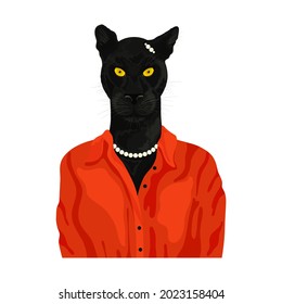 People art animal panther, character portrait animal in red cloth fashion. Hipster animal. Vector illustration EPS10