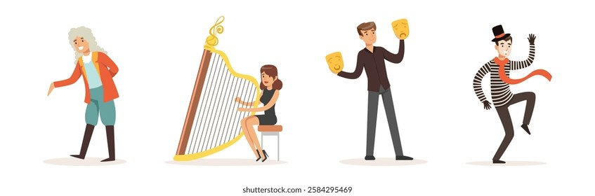 People Artist at Classic Theater Stage and Artistic Theatrical Performance Vector Set