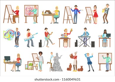 People With Artistic Professions Set Of Illustrations