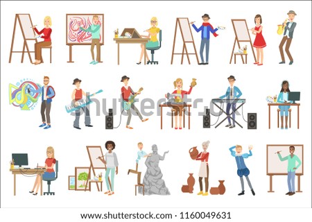 People With Artistic Professions Set Of Illustrations