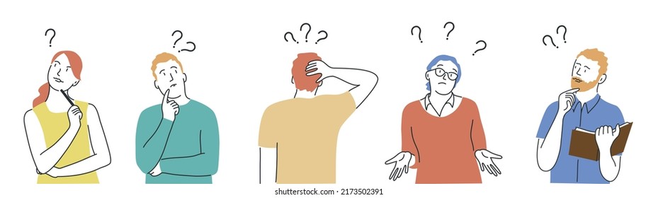 People ask question. Confused person asking questions. Vector illustration