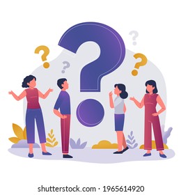 La gente pregunta. Reflexión de una persona pensativa. La gente piensa, habla bien. Comunicación de socios de grupo para la tarea de solución.  Los humanos solucionan el acertijo, la duda. Diálogo difícil. Ilustración vectorial. 