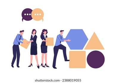 people assamble abstrack geometric shape flat style illustration