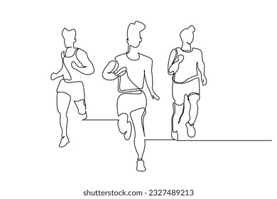 people athletes marathon group running together line art