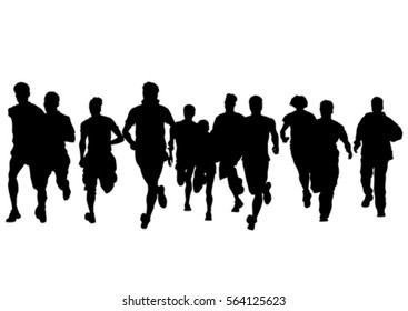 People athletes on running race on white background
