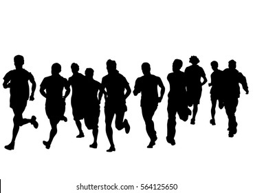 People athletes on running race on white background