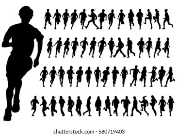 People athletes on running race on white background