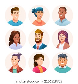 Personajes de avatares de la gente. avatares de hombres y mujeres al estilo de las caricaturas