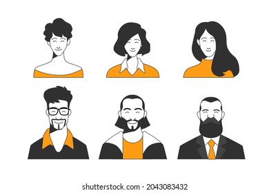 People avatar collection. Picture character group, social media. Set portrait icon. Set forum account. Cartoon social avatar. Human head icon, businessman workers. User community. Vector illustration