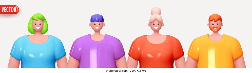 People Avatar Face with smile. Set of Icon user person. Close-up faces of women and man. Group People happy joyful in colorful clothes. Realistic 3d design in cartoon style. vector illustration