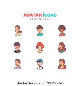People avatar filled color outline icons design