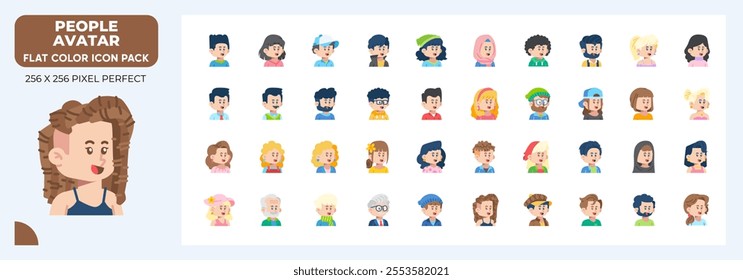 People Avatar Flat Icons Pack, Contain Such as Male, Female, Older and More