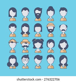 People avatar flat thin line icons for app and web design
