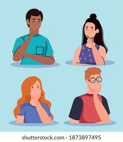 diseño flexible de avatares de personas, idea de pensamiento y tema de creatividad Ilustración vectorial
