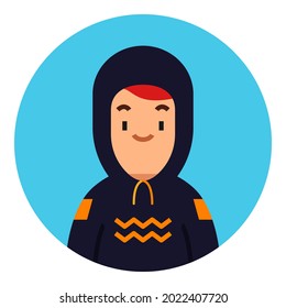 People avatar with hoodie and circle background. Can be used as icons, user profile photos, and others. Profession and job avatar with man gender.