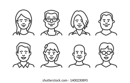 People avatar icon set. Vector line style.