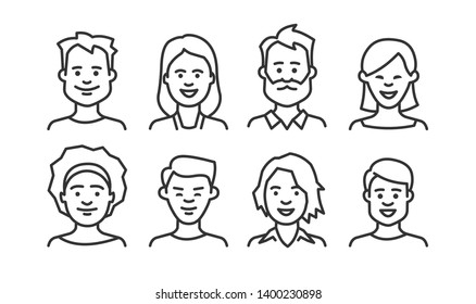 People avatar icon set. Vector line style.