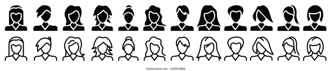 People avatar icon set,Vector flat  icon as female