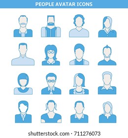 people avatar icons set blue theme design