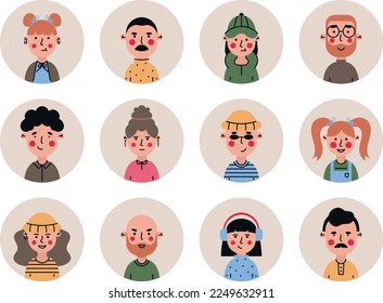 People avatar icons. Set of colorful user portraits. Men's and women's portraits for social networks, user profiles, websites and apps