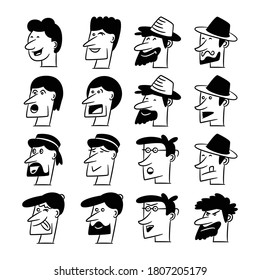 people avatar male face portrait icons set