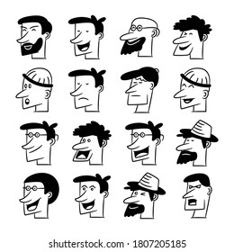 people avatar male face portrait icons set