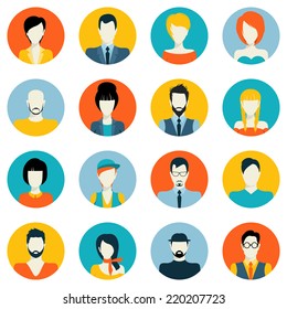 People avatar male and female human faces social network icons set isolated vector illustration